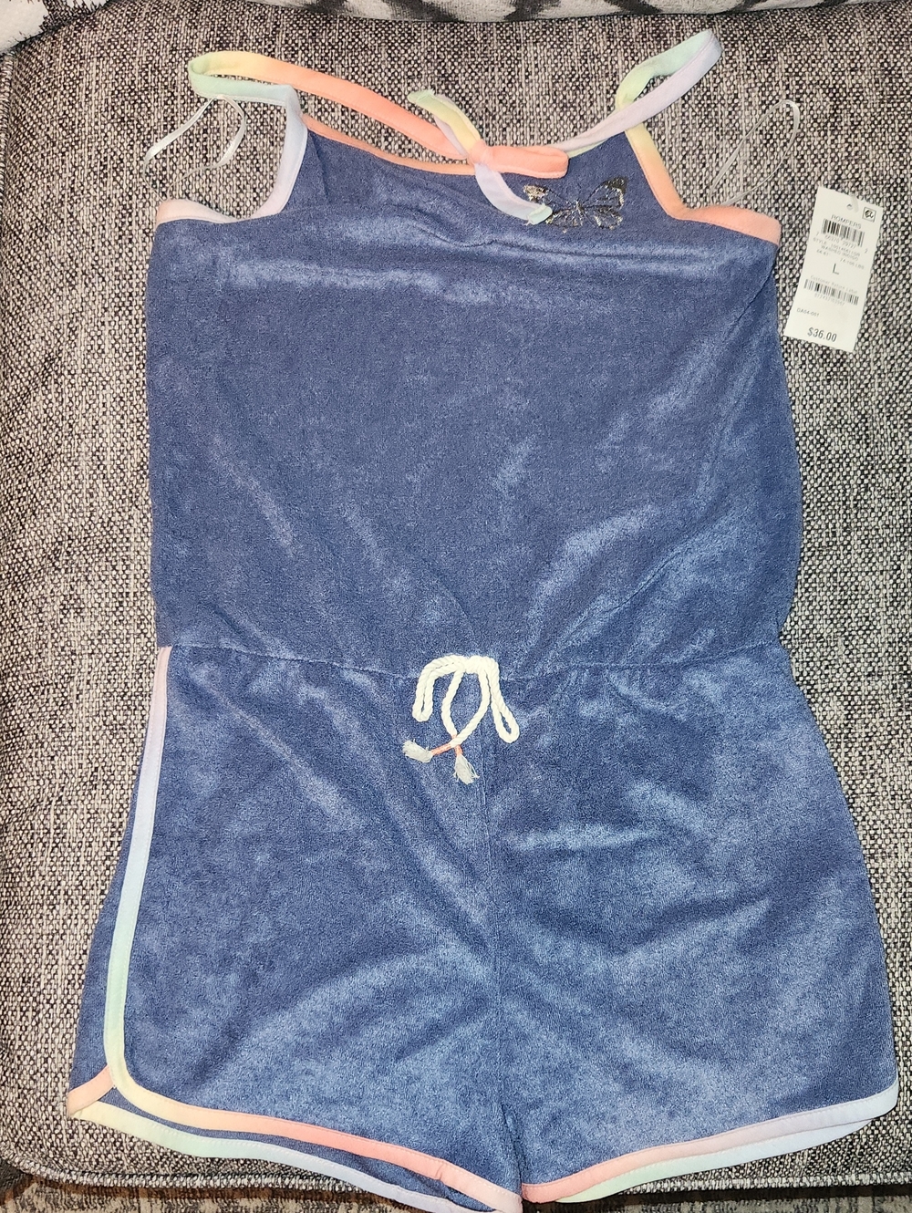 Epic Threads Girls Blue Terry Romper with Pastel Trim